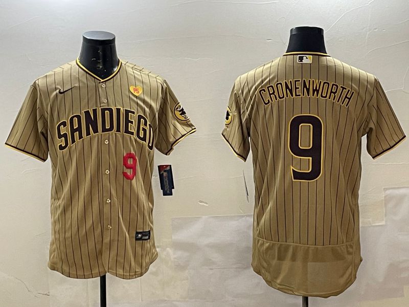 Men San Diego Padres #9 Cronenworth Brown Stripe Elite 2025 Nike MLB Jersey style 7
